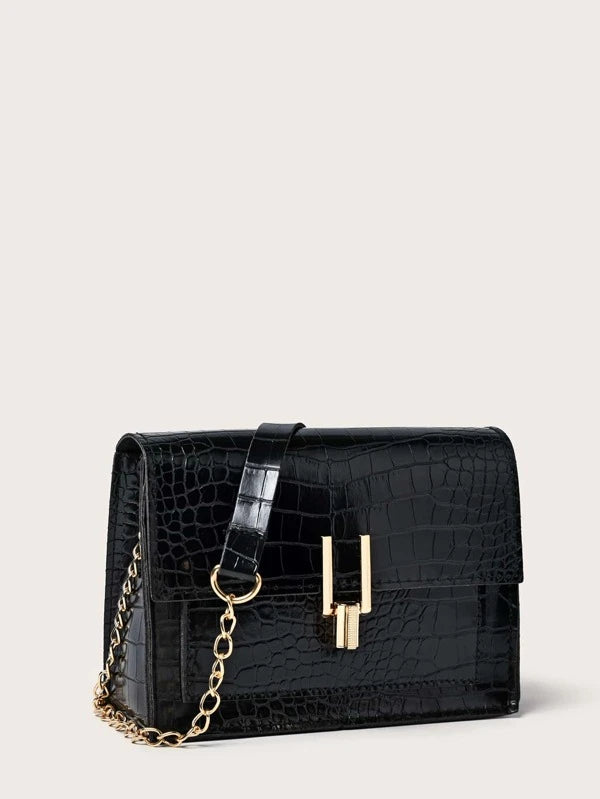 Shein- Black Crocodile Chain Crossbody Bag