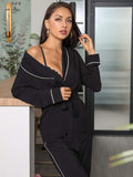 Shein- Solid Shawl Collar Contrast Binding Pajama Set