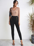 Shein- Double Button Solid Skinny Pants