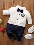 Shein- Yierying Baby Boy Two Tone Bow Front Jumpsuit