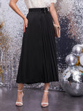 Shein- Pleated Belted Long Skirt