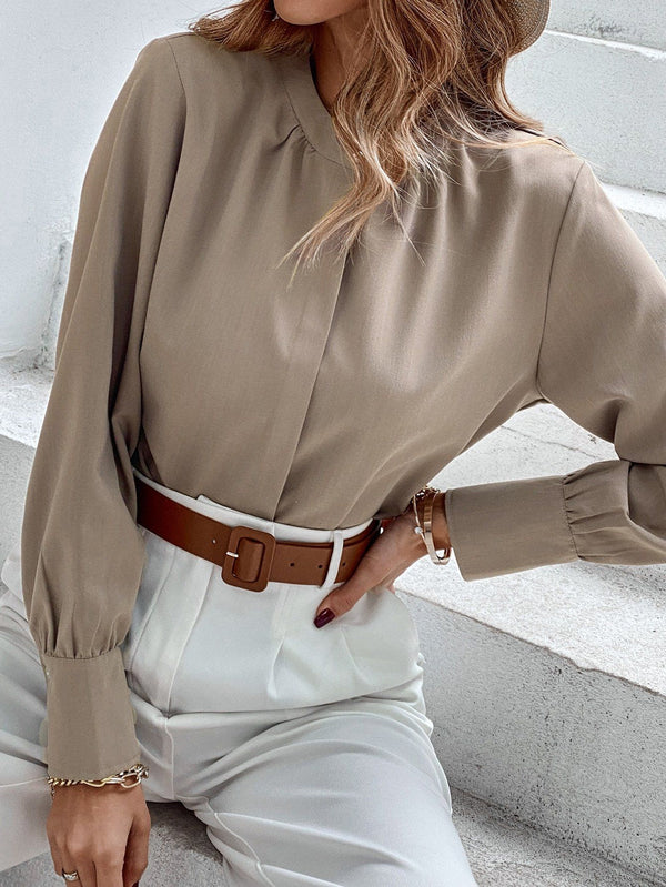 Shein- Solid Hidden Button Blouse