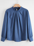 Shein - Plus Solid Ruched Mock Neck Blouse