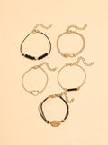 Shein- 5pcs Heart & Leaf Decor Bracelet