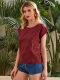 Shein- Gingham Batwing Sleeve Top