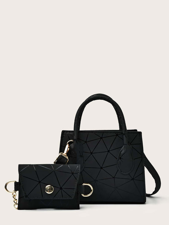 Shein- Geometric Graphic Satchel Bag With Purse