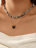 Shein - 2Pcs Random Color Butterfly Charm Necklace