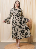Shein - Plus Floral Print Flounce Sleeve Dress