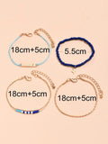 Shein- 4pcs Letter Detail Cactus Charm Random Beaded Bracelet