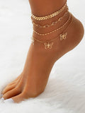Shein - Anklet With Butterfly Pendant - 4 Pieces- Yellow Golden