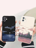 Shein- Mobile Phone Covers For A Pair, Landscape Print, 2 Pieces- Multicolor