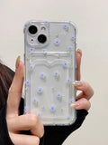 Shein - Mobile Cover With Transparent Floral Print, Card Slot