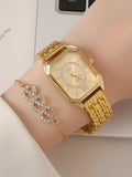 Shein - 1pc Polygon Pointer Quartz Watch & 1pc Bracelet