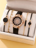 Shein - Watches With Rhinestone Dã©Cor And A Bracelet With A Circular Dã©Cor, 4 Pieces