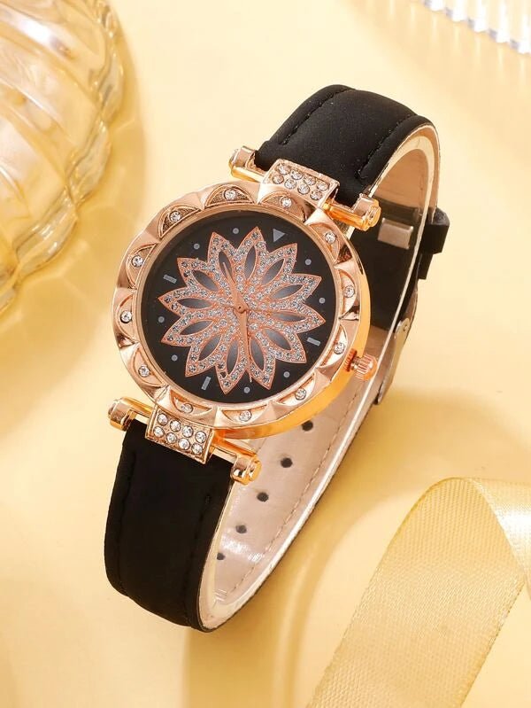 Shein Watches with rhinestone décor and a bracelet with a circular décor, 4 pieces