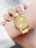 Shein - 1pc Rhinestone Decor Quartz Watch & 4pcs Bracelet