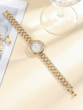 Shein - 1pc Women Gold Zinc Alloy Strap Fashionable Rhinestone Decor Round Dial Quartz Watch, For Daily Decoration