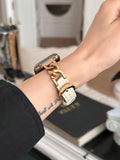 Shein - 1pc Unisex Fashionable Casual Personalized Luxury Silver, Gold, Rose Gold Metal Bracelet With Soft Leather Watchband