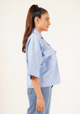 Nine90nine- Boxy Pocket Fit Shirt - Sky Blue