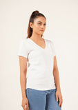Nine90nine- V Neck Round Hem T-Shirt - White