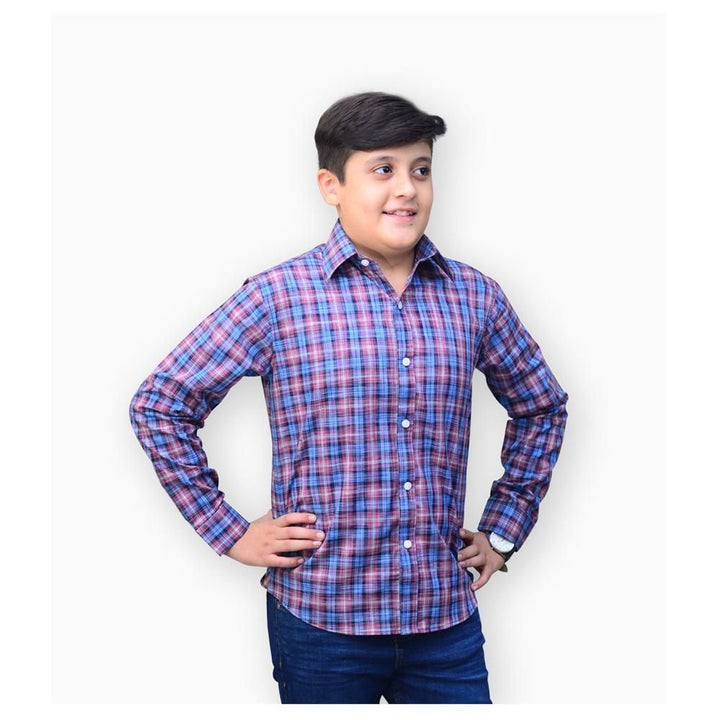 Kids Polo- Buttoned Up Shirt - Blue Check