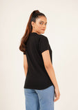 Nine90nine- V Neck Round Hem T-Shirt - Black