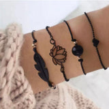 Shein- Fashion Jewellery 4 Pcs Black Leaf Heart Bracelet For Girls