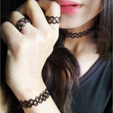 Shein- Girls Black Vintage Plastic Lace Choker Ring Chain Bracelet Necklace Set
