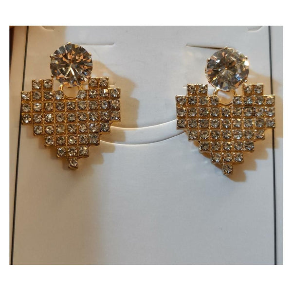 Ayzel- Diamond Stud Heart EarRings - Golden