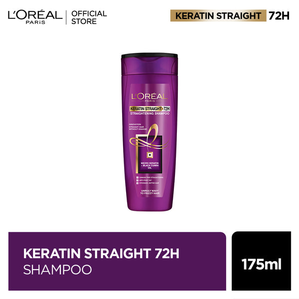 L'Oreal Paris Elvive Keratin Straight 72H Shampoo 175 ml - For Straight Smooth Hair