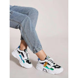 Shein - Letter Patch Decor Holographic Lace-Up Front Sneakers
