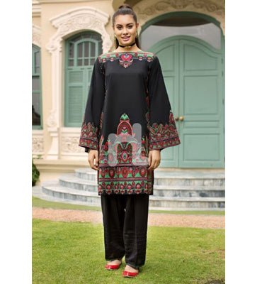Nishat Linen- PE19-18 Black Printed Stitched Lawn Shirt & Dyed Shalwar - 2PC