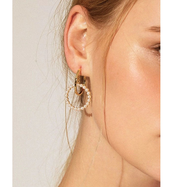 Shein- Collection of hoop earrings with circle embellishment with artificial pearl