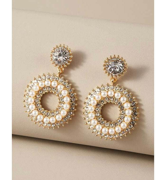 Shein- Pearl and beaded drop earrings with rhinestones, one pair