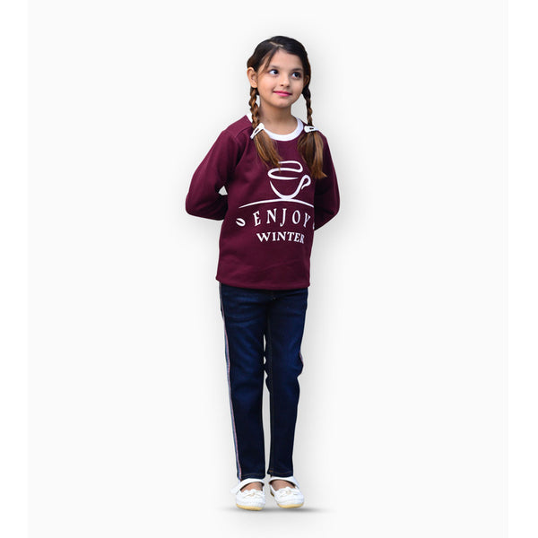 Kids Polo- Printed Sweat Shirt -  Burgundy