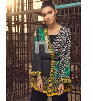 Nishat Linen- FS19-13 Black Digital Printed Stitched Micro Modal Fusion Jacket - 1PC