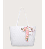 Shein- White Twilly Scarf Decor Quilted Tote Bag by Bagallery Deals priced at #price# | Bagallery Deals
