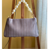 Bags N Tags- Pleated Baguette Pearl Bag- Grey