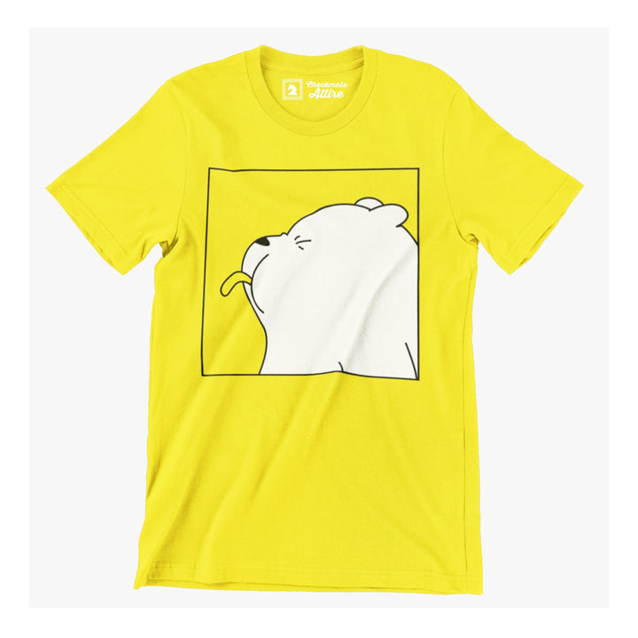 Wf Store- Bear Shy Printed Half Sleeves Tee - Yellow