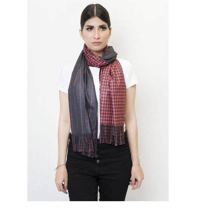 Woolen Printed Stole Maroon and Blue