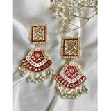 Jewels By Noor-  double drop meenakari earrings (red and white)