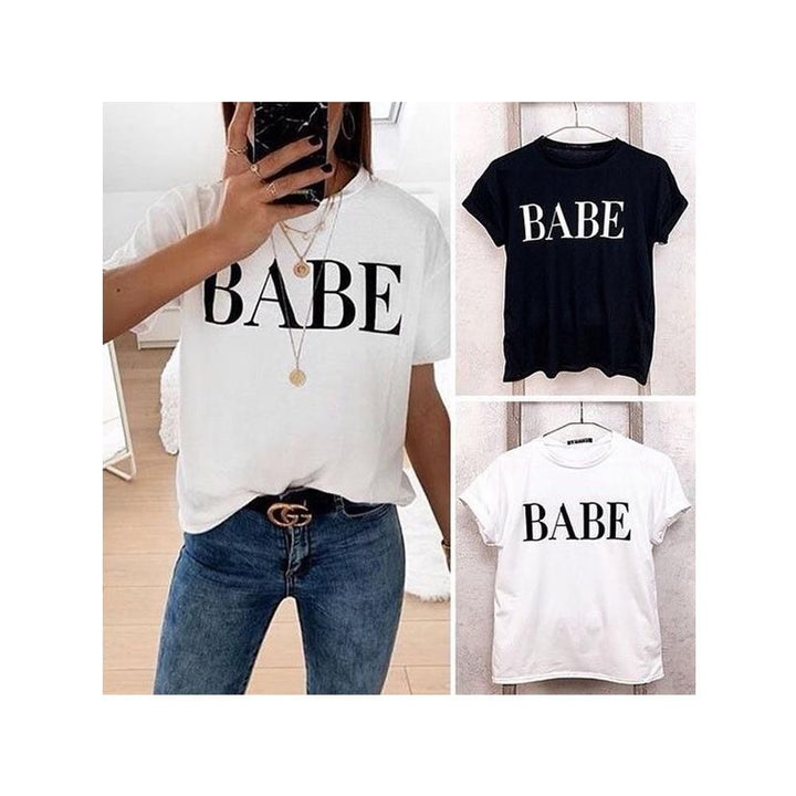 Wf Store- BABE Printed Half Sleeves Tee- White