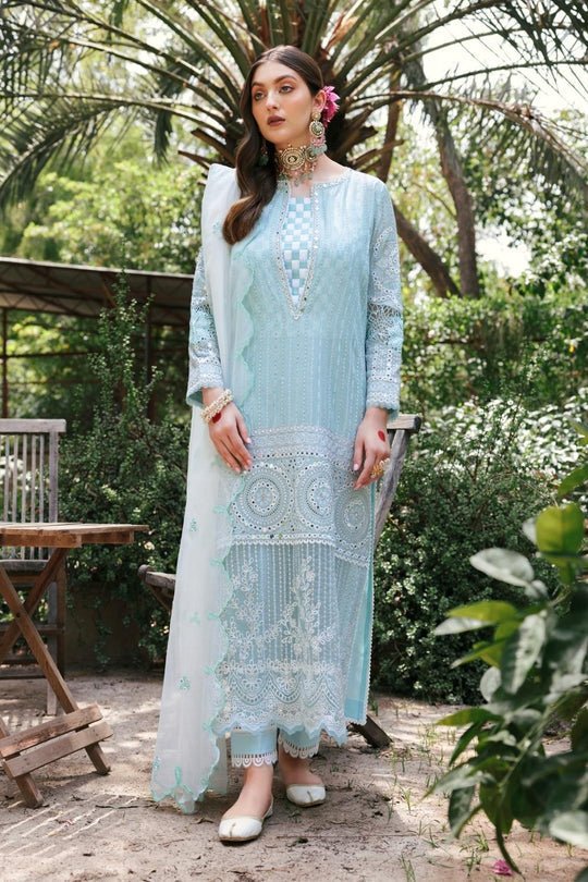 Ittehad- 3PC Unstitched Embroidered Lawn Shirt | Embroidered Stripes Net Dupatta | Cambric Dyed Trouser