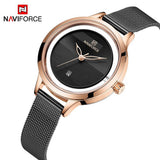 Naviforce- NF5014L Jam Tangan Wanita Analog Original Stainless Steel Black Gold