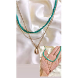 Jewels By Noor- 3 layered emarald shell necklace