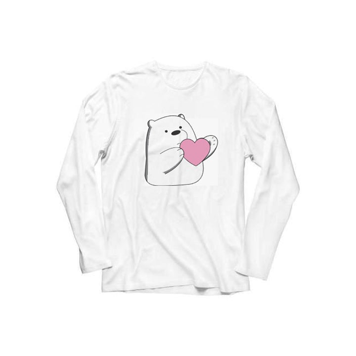 Wf Store- Bear Heart Printed Full Sleeves Tee - White