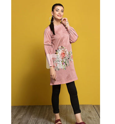 Nishat Linen- PPE19-35 Peach Digital Printed Stitched Lawn Shirt - 1PC