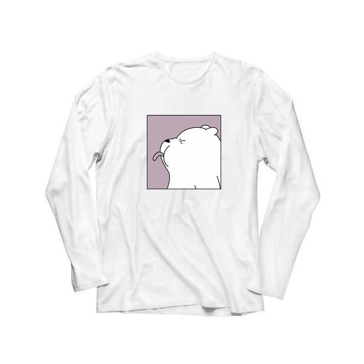 Wf Store- Bear Shy Printed Full Sleeves Tee - White