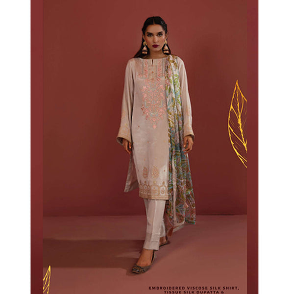 Zellbury- Embroidered Self Jacquard Shirt, Tissue Silk Dupatta & Viscose Silk Trouser, ZWULCE322039