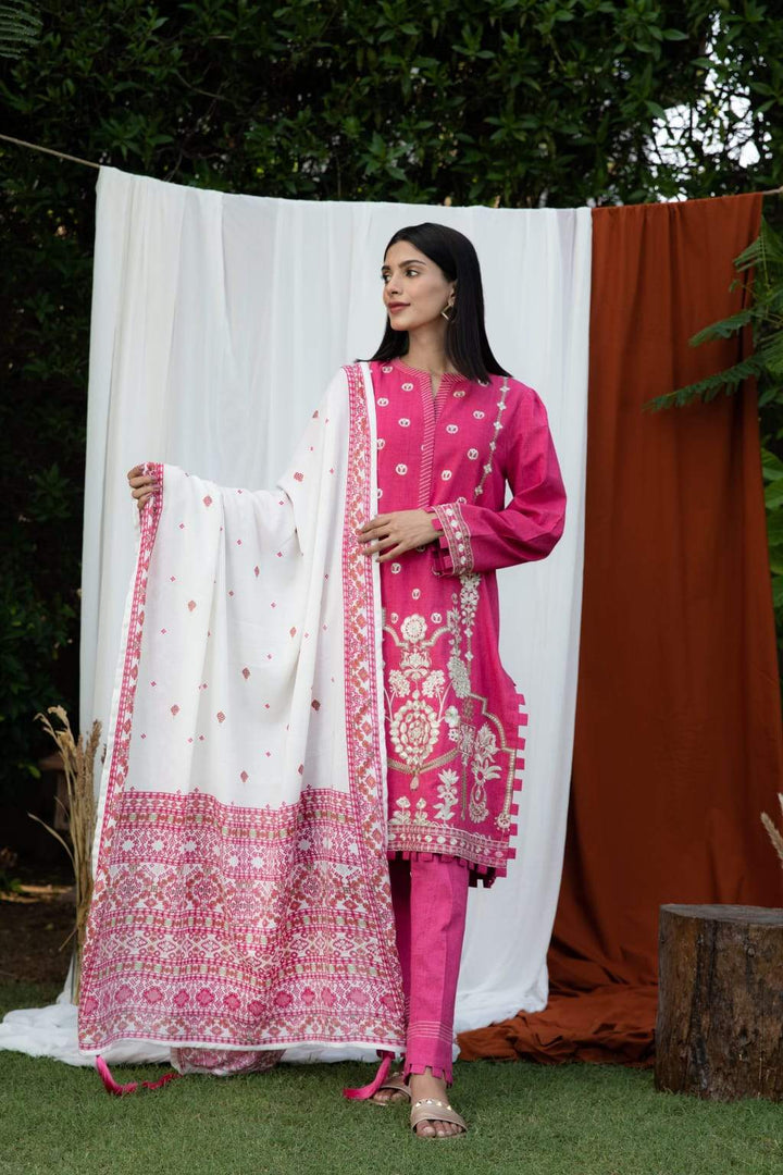 Zellbury- Embroidered Dobby Khaddar Shirt, Digital Printed Shawl & Embroidered Dobby Khaddar Trouser- Wuw21E30171